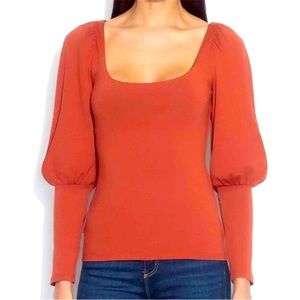 NWT Susana Monaco Revolve Gathered Mutton Sleeve Top Size XS Red